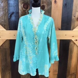 APU tie dyed look loose fit ruffled blouse size S